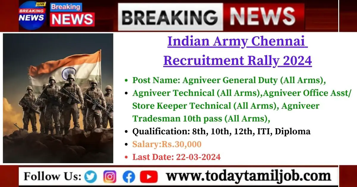 Indian Army Chennai Recruitment Rally 2024: Apply Now for Agniveer Intake! 