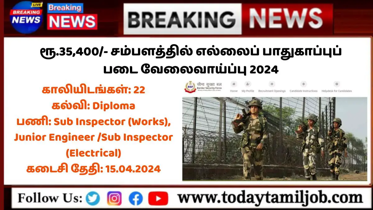 BSF Recruitment 2024: ரூ.35,400/- சம்பளத்தில் எல்லைப் பாதுகாப்புப் படை வேலைவாய்ப்பு 2024